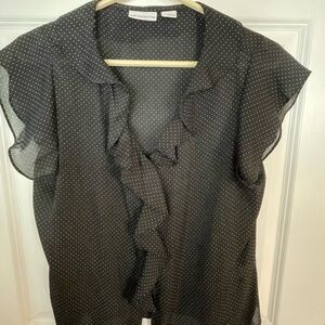 Liz Claiborne Black Blouse with White Dots